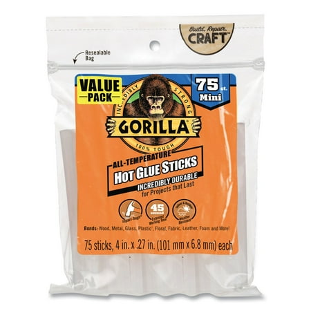 Gorilla Glue Clear 4" Dual Temp Mini Hot Glue Sticks, 75 Count