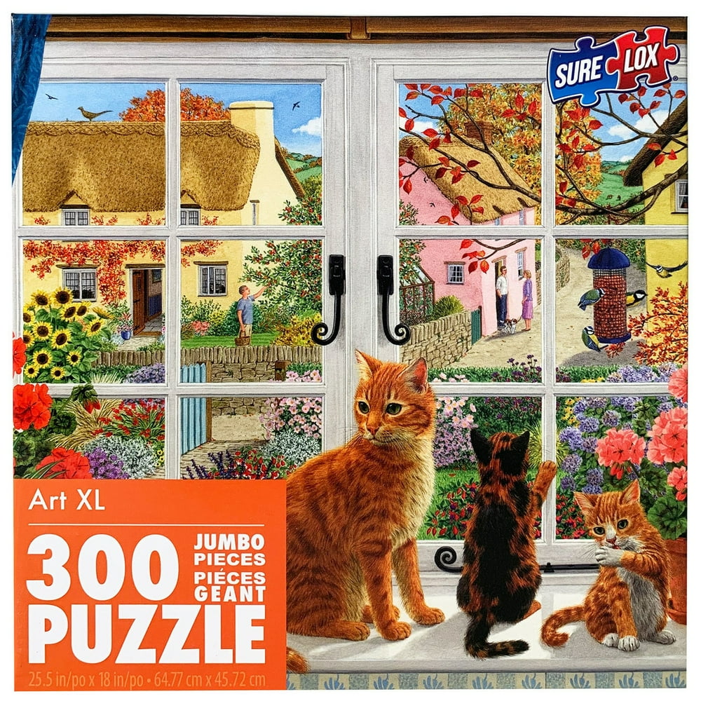 Sure Lox Art XL 300 Piece Jigsaw Puzzle with JUMBO Pieces In the Window Cats