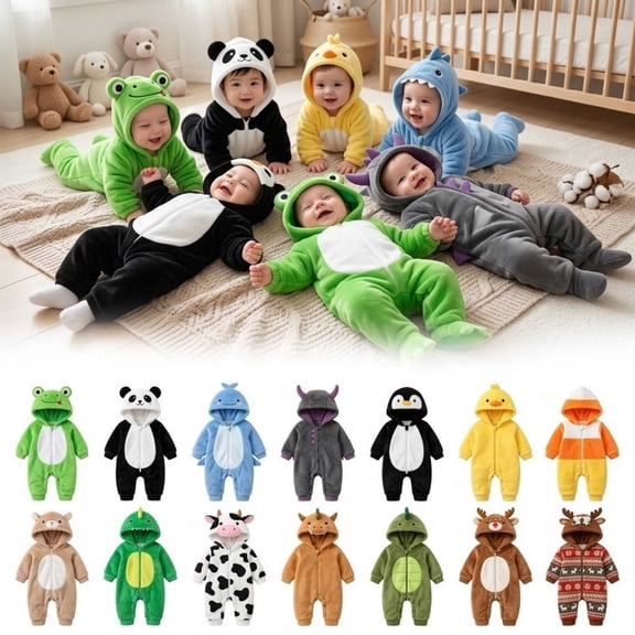 RotHome Cute Animal Frog Hooded Flannel Romper Warm Fleece Onesie Front Zipper Winter Jumpsuit for Infant Toddler Holiday Photo Outfits Green 18-24 Months