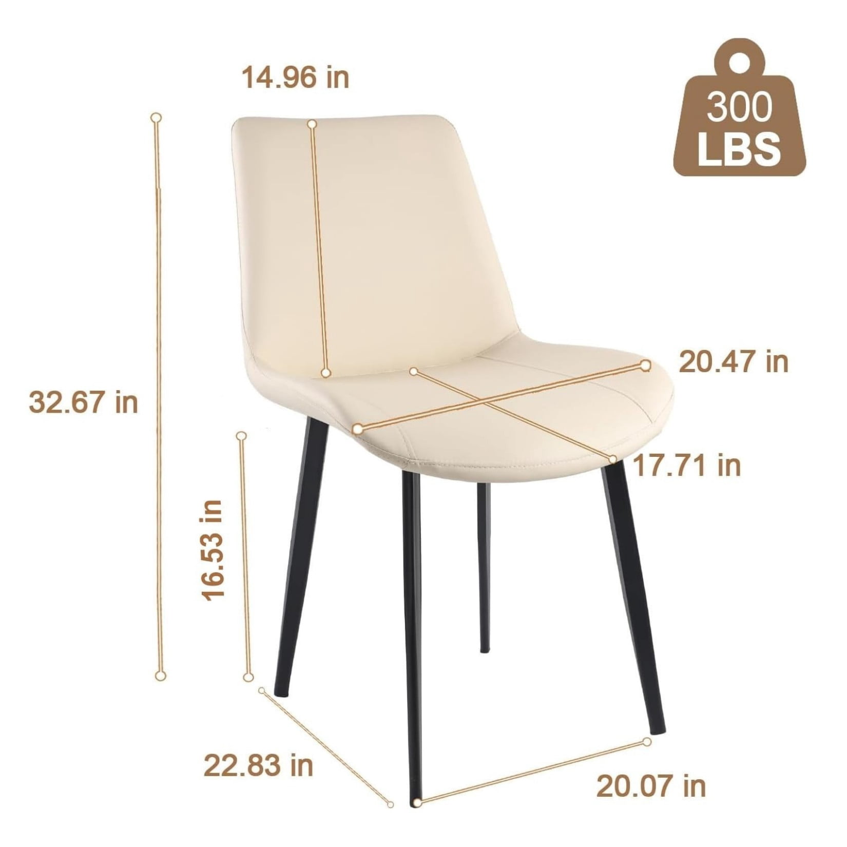 Dining Chairs Set of 4, Cream White PU Leather Upholstered Kitchen Dining Chairs with Carbon Steel Legs, Modern Armless Accent Chairs for Dining Room, Kitchen, Restaurant & Meeting Room