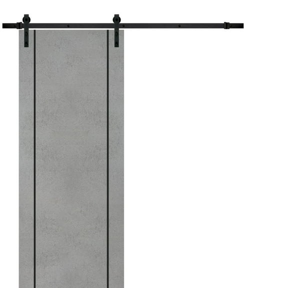 Sturdy Barn Door 18 x 80 inches | Planum 0016 Concrete with Frosted Glass | 6.6FT Rail Hangers Heavy Hardware Set | Solid Panel Interior Doors