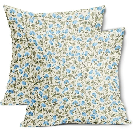 

Spring Daisy Floral Pillow Covers 16x16 Inch Sage Green Blue Vintage Flowers Decorative Pillow Cases Set of 2 Block Print Cotton Linen Throw Pillows Farmhouse Decor For Sofa Couch Cushion Outdoor