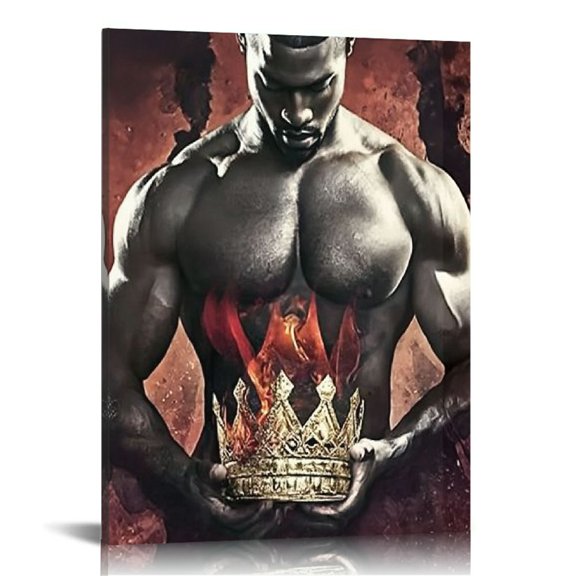 Acheng African American King and Queen Canvas Wall Art - Black Art Paintings for Wall, King & Queen Crowns Art for Adult Bedroom Decor, Sexy Black Couple Picture Framed Artwork