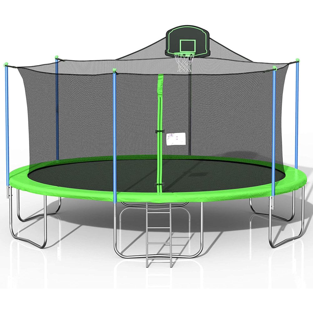 16FT Trampoline with Enclosure for Adults Kids, Outdoor Trampoline with Basketball Hoop,  2021 Upgraded Capacity 1000lbs, ASTM Approved Heavy-Duty Fitness Trampoline for Backyard for 8-9 Kids