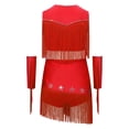 thumbnail image 6 of Aiihoo Kids Girls Tassel Jazz Dance Outfits Fringe Sequin Tops Skirt with Built-in Shorts And Oversleeves Western Cowgirl Wear Red 10, 6 of 7