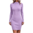 thumbnail image 2 of Women's Casual Solid Color Mock Neck Slim Long Sleeve Bodycon Dress, 2 of 7