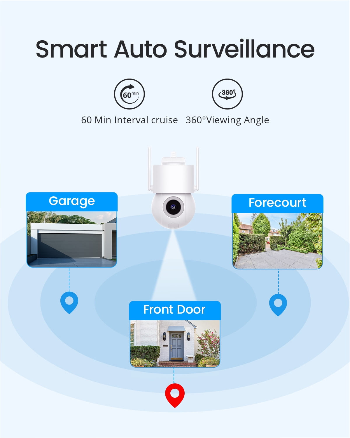 AOSU 3K/5MP Security Camera with Spotlight, 2 Way Audio, 360° View Outdoor Surveillance Camera Wired, Waterproof, Auto-Tracking, No Monthly Fee-2 Pack