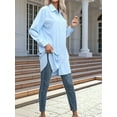 thumbnail image 3 of Women'S Casual Shirt Dress Collar V Neck Button Down Loose Long Sleeve Mini Dresses Blue L, 3 of 6