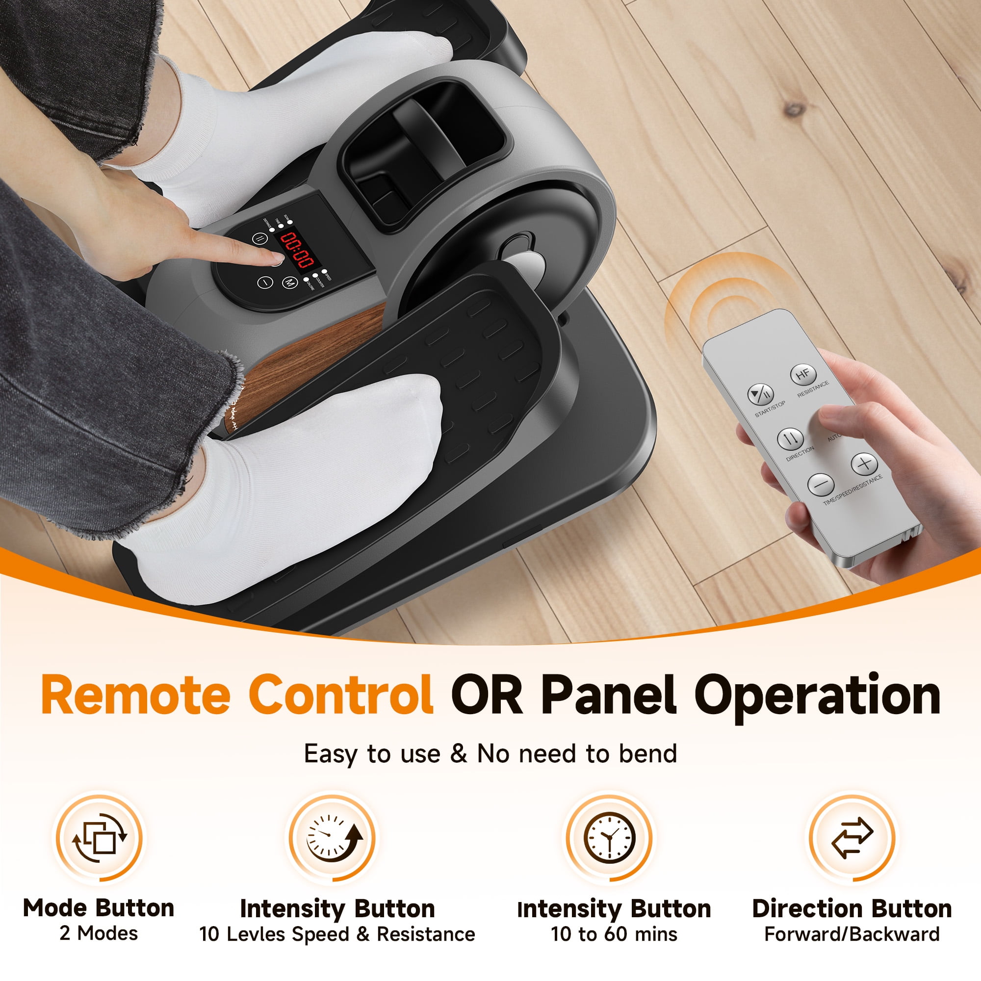 UPGO Under Desk Ellipticals Electric, Elipse Leg Exerciser Fully Assembled, Pedal Exerciser with Remote Control & Non-Slip Pedals Resistance & Speed