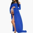 thumbnail image 2 of Meresysid Women's Maternity Long Sleeve Solid Color Pregnant Dress Off Shoulder Long Dress Blue, 2 of 6