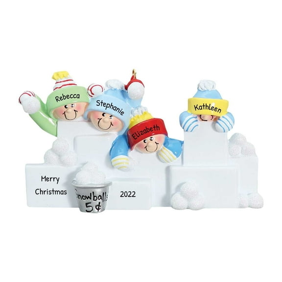 Personalized Family 0f 4 Christmas Ornament 2024 -Children in Mittens Snow Fight-Ornaments by Elves