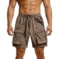 thumbnail image 2 of Men's Quick Dry Cargo Shorts Summer Work Out Shorts, Elastic Drawstring Waist with Zippered Pockets, Casual Athletic Shorts for Men Beach & Poolside Khaki L, 2 of 9