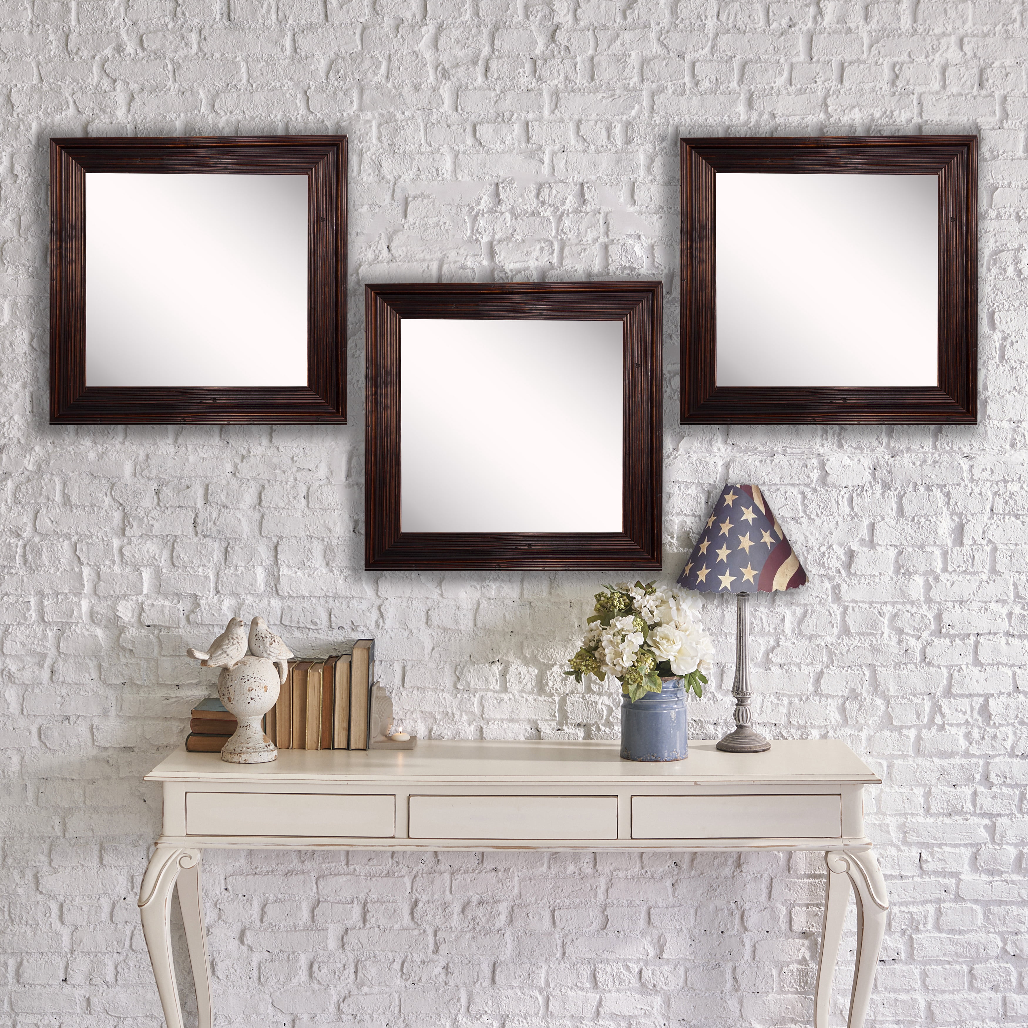 Rayne Mirrors Rayne Barnwood Brown Square Wall Mirror Set