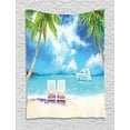 thumbnail image 1 of Vintage Boat Tapestry, Exotic Vacation with Palm Trees at Sandy Beach Yacht Loungers Watercolor Art, Wall Hanging for Bedroom Living Room Dorm Decor, 40W X 60L Inches, Multicolor, by Ambesonne, 1 of 2