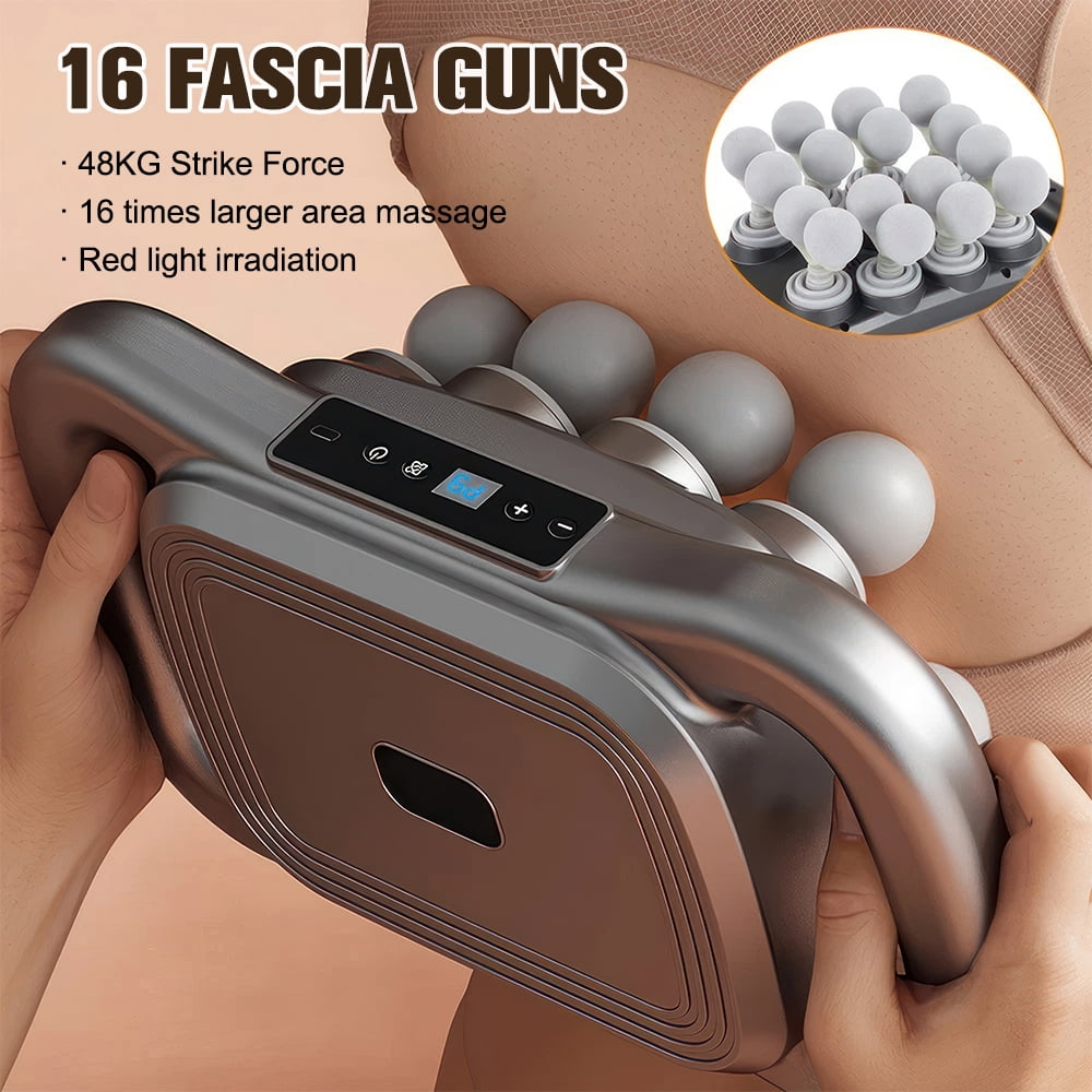16-Head Deep Tissue Massage Gun Set, 9 Modes & 9 Intensity Levels, Percussion Muscle Massager with Light Therapy, Smart Timing & USB-C Charging for Back/Shoulders/Legs/Waists Pain Relief
