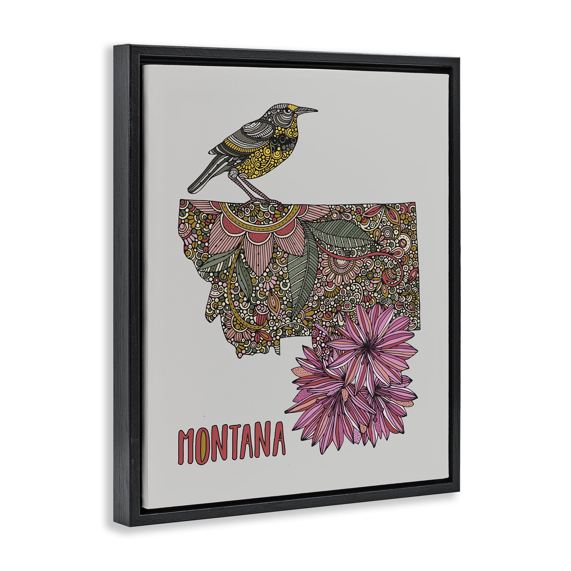 Stupell Industries Floral Montana State Botanical & Floral Painting Black Floater Framed Art Print Wall Art, 25 x 31