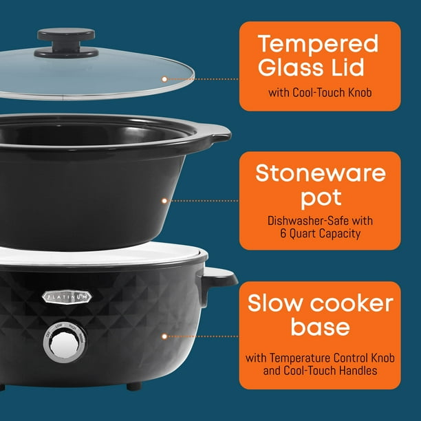 Elite Gourmet MST1234BX Diamond Pattern Slow Cooker Removable