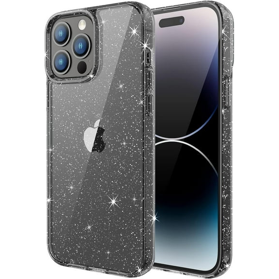 Glitter Case for iPhone 14 Pro Max 6.7-Inch, Bling Sparkle Shockproof Phone Bumper Cover, Cute Sparkly for Women and Girls (Black)