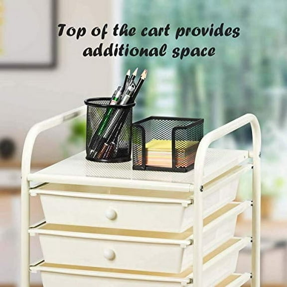 Nightcore Rolling Storage Cart w/ 10 Drawers, Multipurpose Craft Storage Cart w/Lockable Casters, Rolling Cart Organizer for Tools, Scrapbook & Paper, Utility Cart for Home, Office