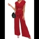 thumbnail image 3 of Conjuntos de Dos Piezas de Verano para Mujer 2025, Top Corto con Cinturón, Mangas y Cuello en V, Pantalones Anchos, Chándal Informal. Rojo XXL, 3 of 7