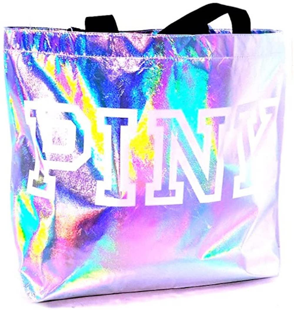  Victoria's Secret PINK XL Iridescent Silver Canvas Shopper Tote  Bag, 22 x 16 x 6 : Clothing, Shoes & Jewelry