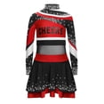 thumbnail image 2 of TiaoBug Cheerleading Outfits for Kids Girls Long Sleeve Mock Neck Rhinestones Cheer Top with Mini Skirt Set Red 12, 2 of 6