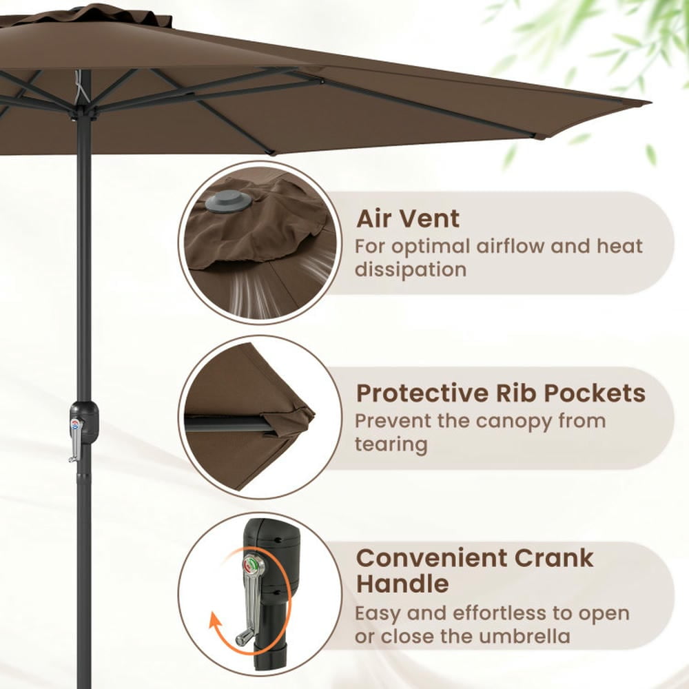 GVN Patio Umbrella, Outdoor Table Umbrella,12 Feet Patio Umbrella with Crank Handle and 8 Sturdy Ribs-Coffee