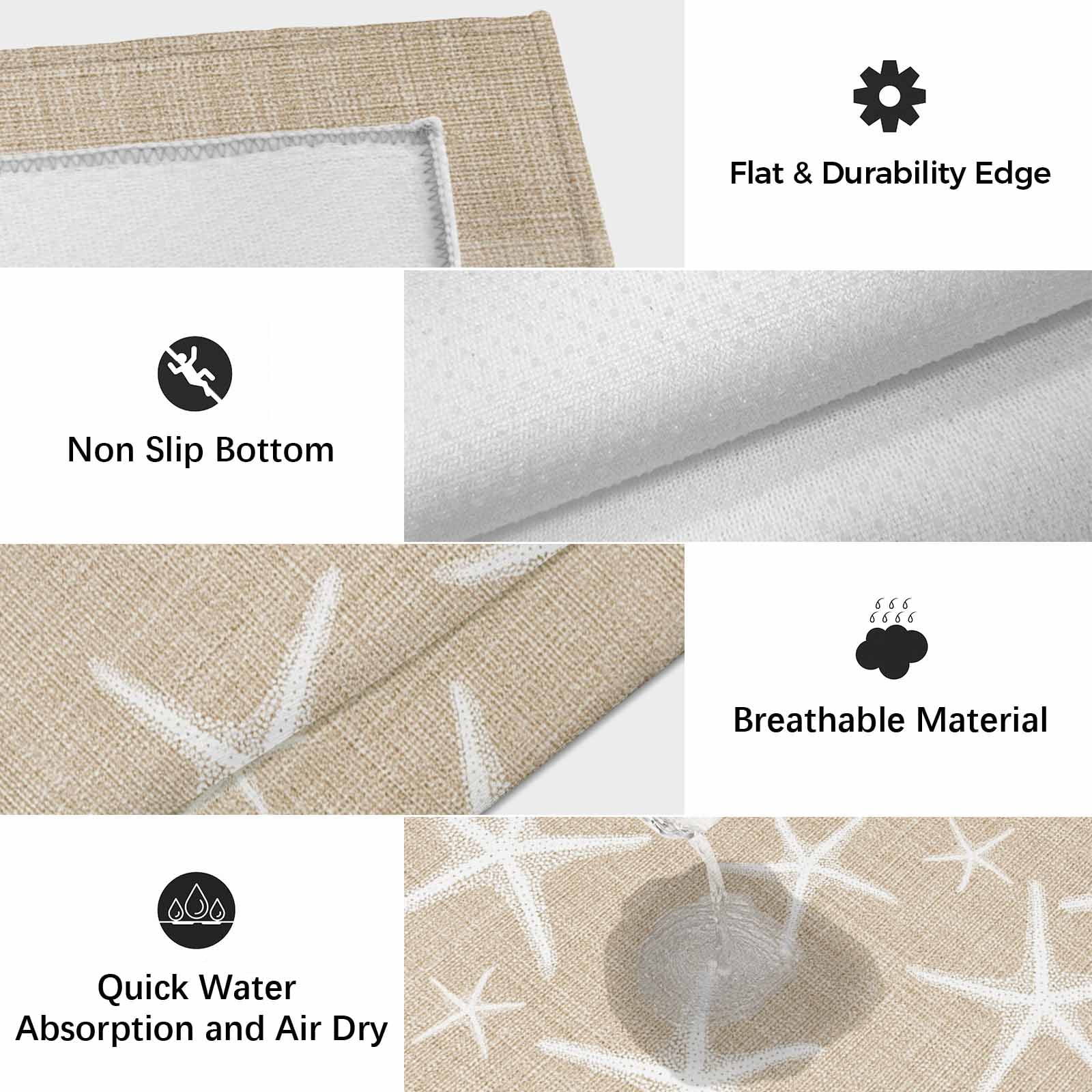 Coastal Starfish Outdoor Rug for Patio/Deck/Porch, Non-Slip Large Area Rug 3 x 5 Ft, Summer Ocean Waves Ombre Sea Beige Indoor Outdoor Rugs Washable Area Rugs, Reversible Camping Rug Carpet Runner