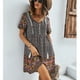thumbnail image 3 of Vestido estampado para mujer Estilo de vacaciones Vestido de manga corta de verano Escote Corbata Falda informal para mujer Negro XL, 3 of 6