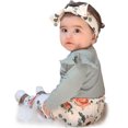 thumbnail image 2 of CARETOO Newborn Baby Girl Casual Clothes Outfit Ruffle Romper Shirt Pants Headband Set Cotton Fabric, 2 of 8