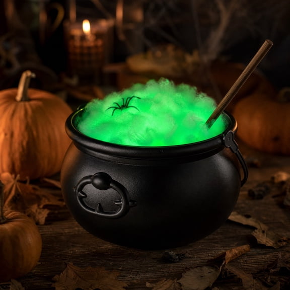 Halloween Witch Cauldron Decor, Black Plastic Pot With Skeleton, Green Light And Tripod Stand For Indoor Outdoor Porch, Yard And Party Display
