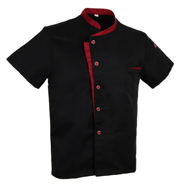 Chaquetas de chef de un solo pecho, manga corta, túnica para hotel, cocina, restaurante, café Negro 3XL