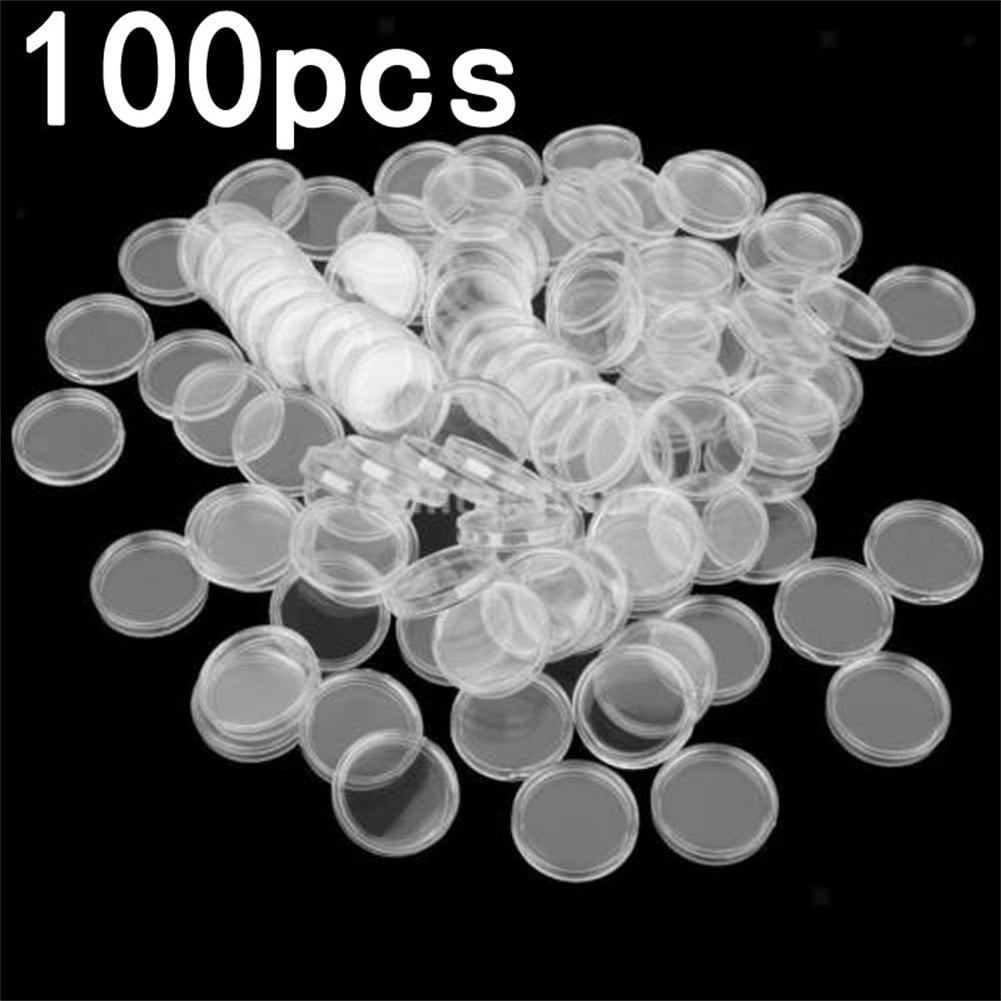 Wodtesl 100PCS 35mm Clear Round Plastic Coin Holder Coin Capsule Coin Container Commemorative Coin Transparent Plastic Small Round Box