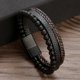 thumbnail image 1 of Pulsera de cuero para hombre con hebilla magnética de obsidiana de piedra natural, pulsera de cuentas tejidas de múltiples capas, 1 of 5