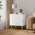 thumbnail image 3 of White Night Stand, Wide Embossed Nightstand with 2 Drawers, Modern Glossy Storage Bedside Table for Bedroom, End Side Table with Gold Metal Legs and Handles (White and Gold, 1), 3 of 8