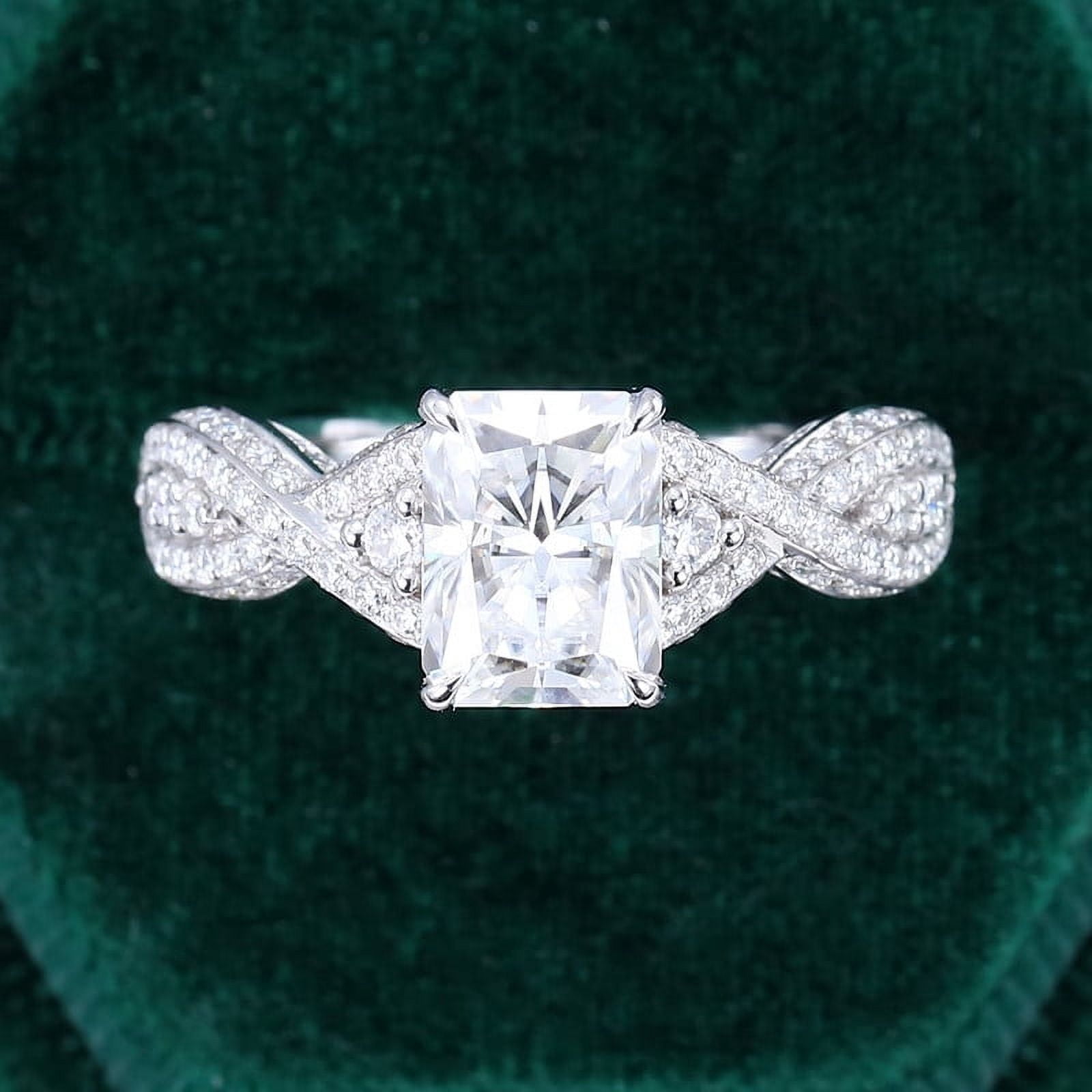 Spot Jewel Radiant Cut Excellent 1.9 Ct Diamond Ring for Women - Silver 14K White Gold Plated Ring - 3 Stone Diamond Rings for Women - Twisted Cross Over Shank Engagement Rings - Elegant Jewelry