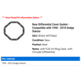 thumbnail image 2 of Rear Differential Cover Gasket - Compatible with 1998 - 2010 Dodge Dakota 1999 2000 2001 2002 2003 2004 2005 2006 2007 2008 2009, 2 of 2