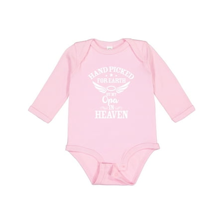 

Inktastic Handpicked for Earth by My Opa in Heaven with Angel Wings Gift Baby Boy or Baby Girl Long Sleeve Bodysuit