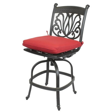 Designer Outdoor Furniture Auckland Comfort Care CC01D-JR Cast Aluminum Armless Designer Counter Outdoor Barstool with Sunbrella Jockey Red Cushion - 47.4 x 20.9 x 26.6 in. - Set of 2 ()