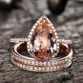 thumbnail image 2 of 4.75 Carat 11x8mm Pear Shape Morganite Engagement Ring Diamond Moissanite Wedding Set 10k Rose Gold-3pcs, 2 of 6