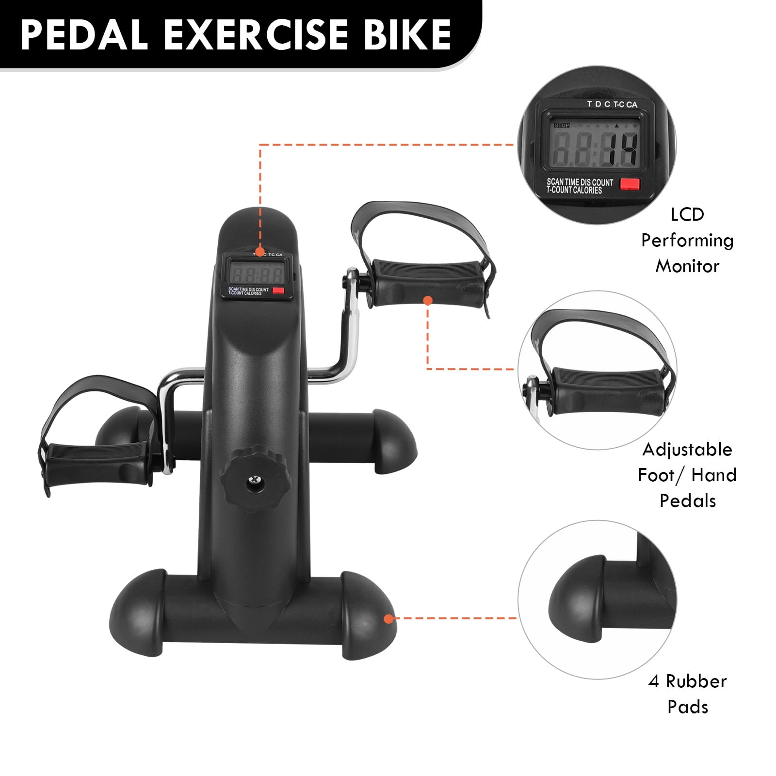 Mini Exercise Bike Under Desk Bike Pedal Exerciser, Portable Cycle Exercise Bike, for Leg/Arm Fitness Workout, Home Office Fitness W/ LCD Display Use Black
