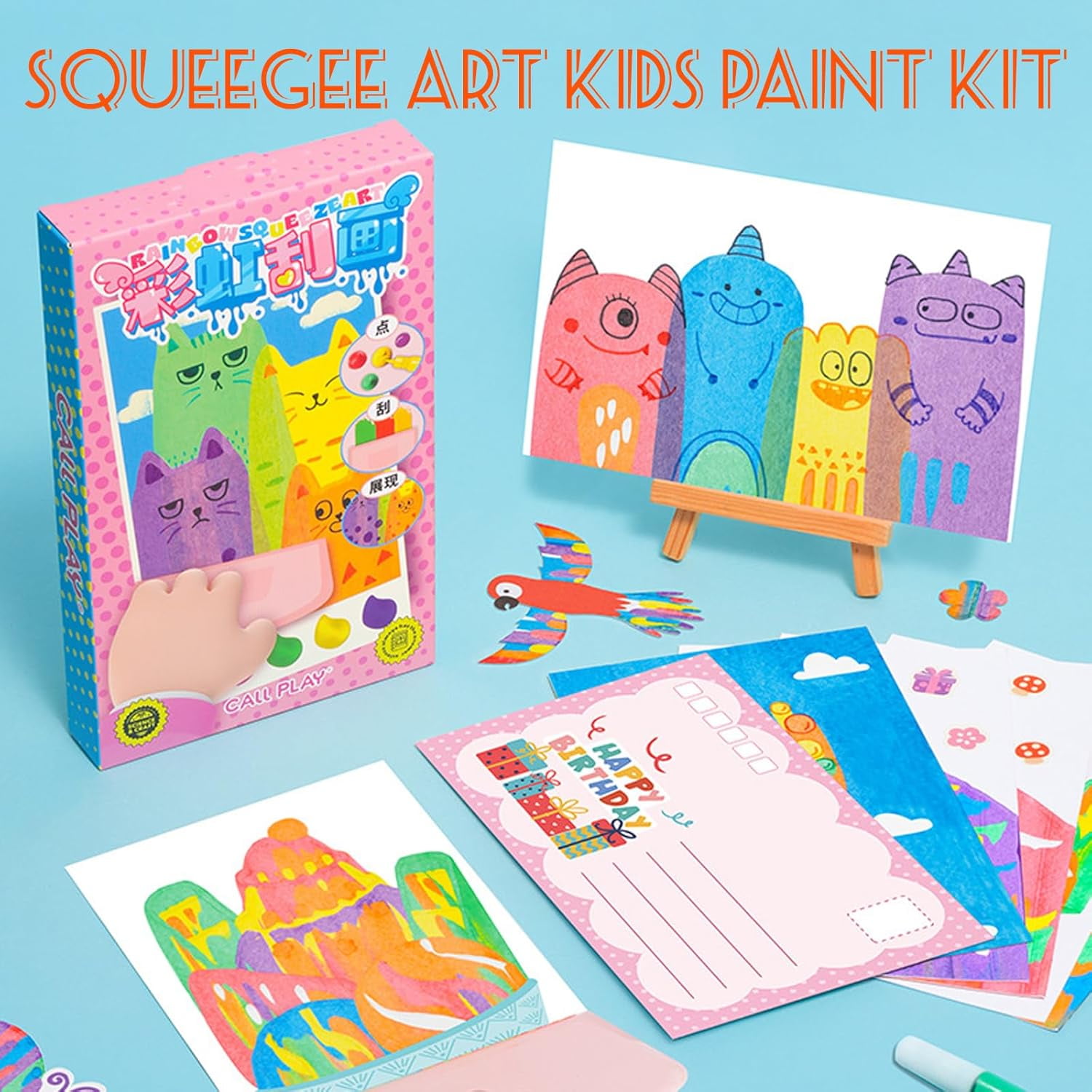 Squeegee Art Kids Paint Kit, 35 Pieces DIY Rainbow Scratch Art, Rainbow Dot Painting Art Kits, Children Painting Crafts Creativity Set (3 Set)