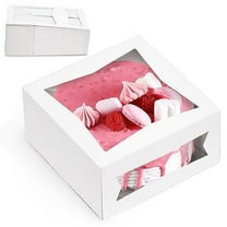 Fit Meal Prep [25 Pack] Cake Boxes with Window 8x8x4 White Bakery Containers for Dessert, Cookies, and Pastry Gift Treat Box for Packaging Auto-Popup Cake Carrier for Valentine's Day, Christmas
