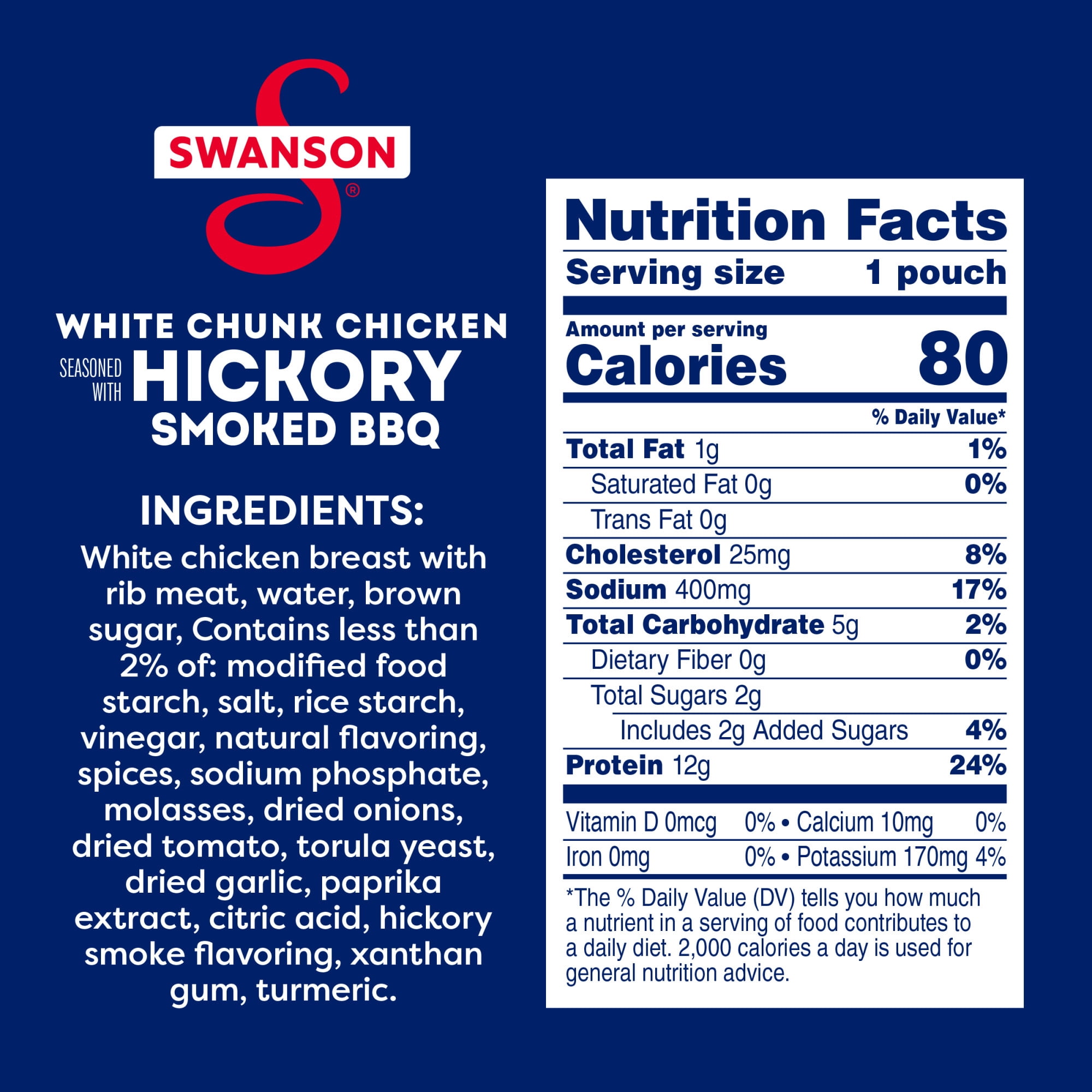 (2 pack) Swanson Hickory Smoked BBQ White Chunk Fully Cooked Chicken, 2.6 oz Pouch