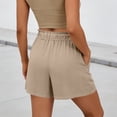thumbnail image 5 of Womens Summer Elastic Waist Drawstring Shorts Ruffle Waist High Waisted Wide Leg Casual Beach Shorts with Pockets Khaki, 5 of 8