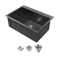 Cobbe Black 27 inches Single Bowl Drop-in Kitchen Sink, Stainless Steel 2-Hole