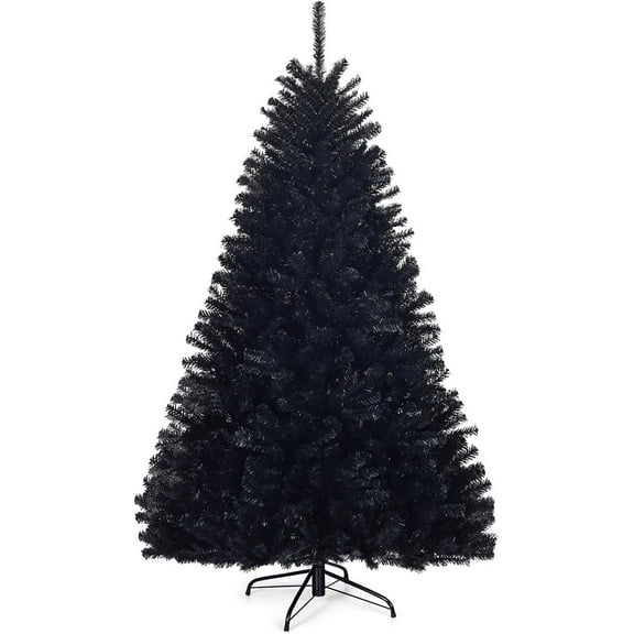 DORTALA Artificial Christmas Tree, 6 FT Xmas Tree with 1036 Branch Tips, PVC Needles, Folding Metal Stand, Indoor Outdoor Holiday Decoration, Black