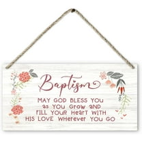 Wood Sign 5x10 Inch Baptism Christian Religious Bible Verses Wood Plaque Sign Hanging Door Wall Decor Christening Gifts For Girls Boys Christian Baby Gifts Home Decor Accents Wall Pediments