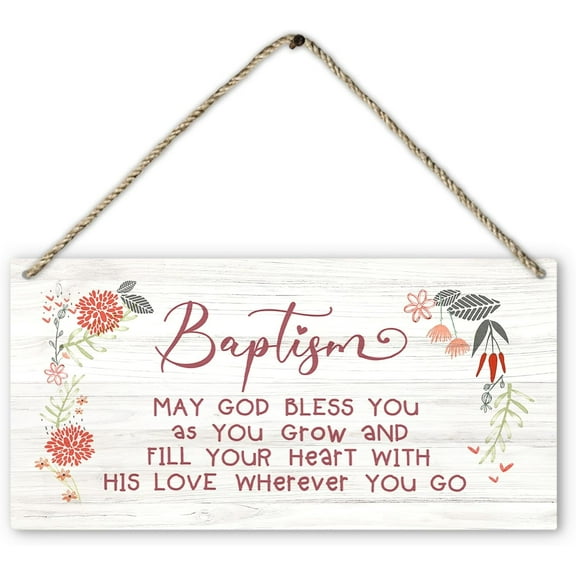 Wood Sign 5x10 Inch Baptism Christian Religious Bible Verses Wood Plaque Sign Hanging Door Wall Decor Christening Gifts For Girls Boys Christian Baby Gifts Home Decor Accents Wall Pediments