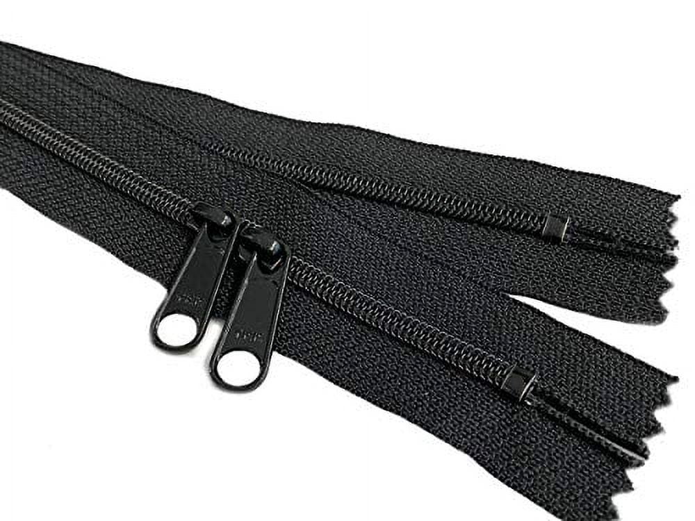 Double Slide Zipper YKK #4.5 Coil with Two Long Pull Head to Head Closed Ended On Both Sides. Made in USA (10pcs, Black) (30" Inches)